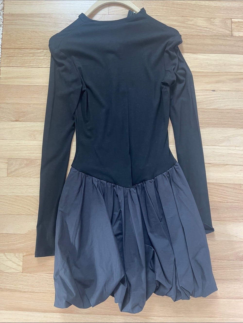 Nordstrom Saemdi size S Black Long-Sleeve Fit-and-Flare Dress with Bubble Skirt - Picture 2 of 7